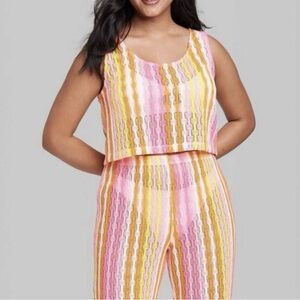 Wild Fable‎ Open Knit Colorful Striped Swing Knit Tank and Pants Set Size 2XL